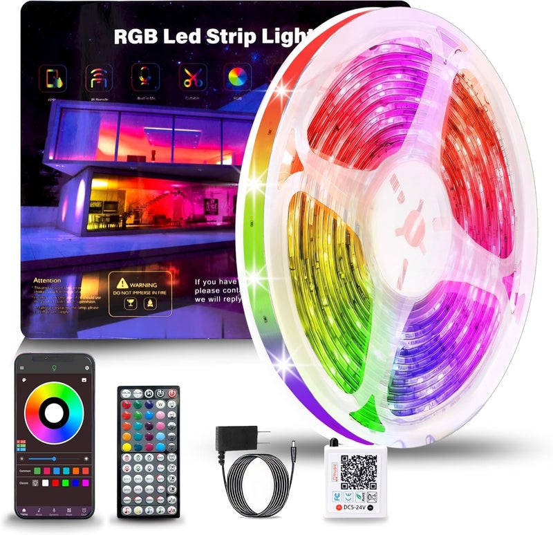 NBBUFF Led Lights for Bedroom 65.6ft (1 Roll), Color Changing RGB Led Strip Lights with 60 Keys Remote and App Control, Music Sync Led Lights for Room Kitchen Party Home Decor - Image 1